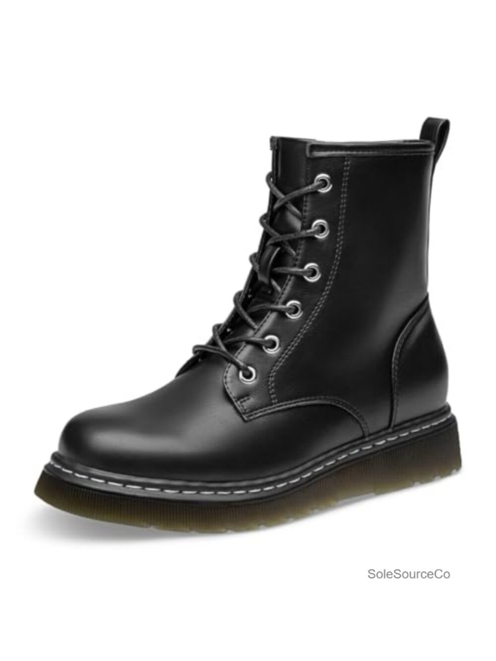 Lace-Up Low Platform Combat Ankle Boots Faux Leather Zip